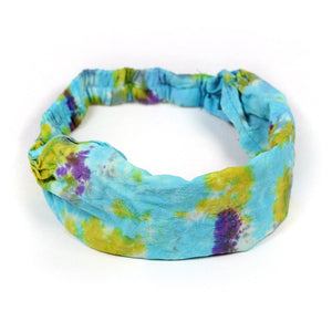 Cotton Summer Headband - Light Blue, Green & Purple
